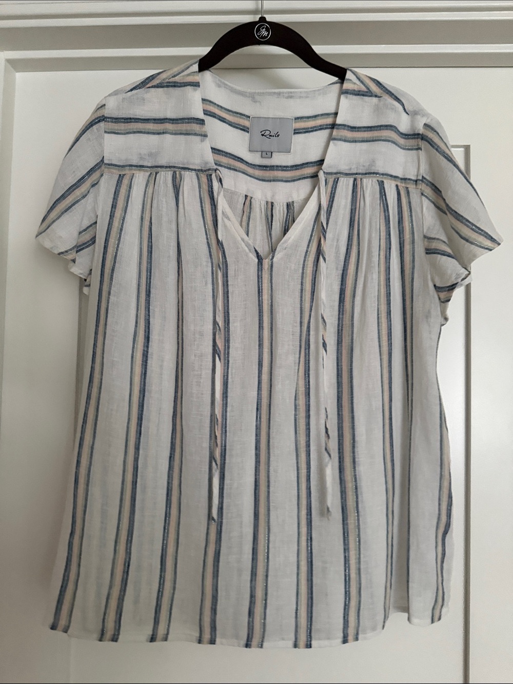 Rails Viera Ryland Stripe White Stripe Short Sleeve Linen Top
